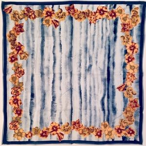 Anne Klein 20.5”x20.5” Square Muted Blue Cranberry & Tan Floral Silk Scarf *VTG*